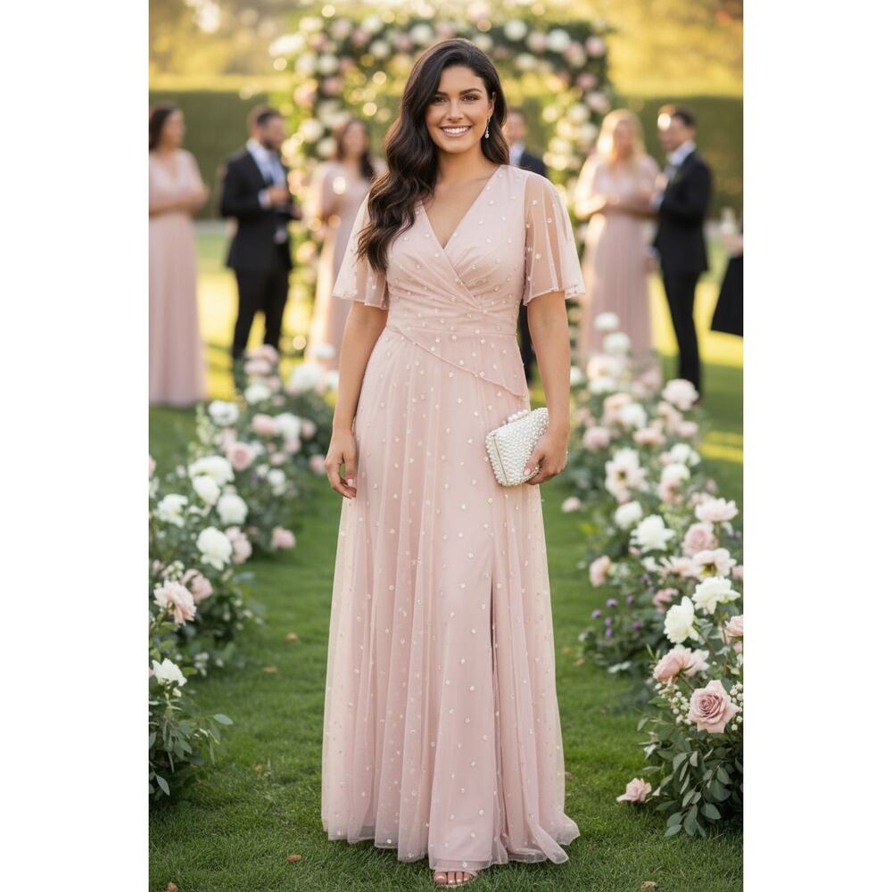 NWT ADRIANNA PAPELL DRESS GOWN PINK FORMAL EVENING WEDDING GUEST BRIDESMAID